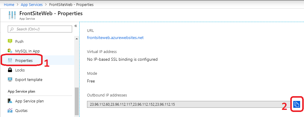 obtenir les outbound ip addresses